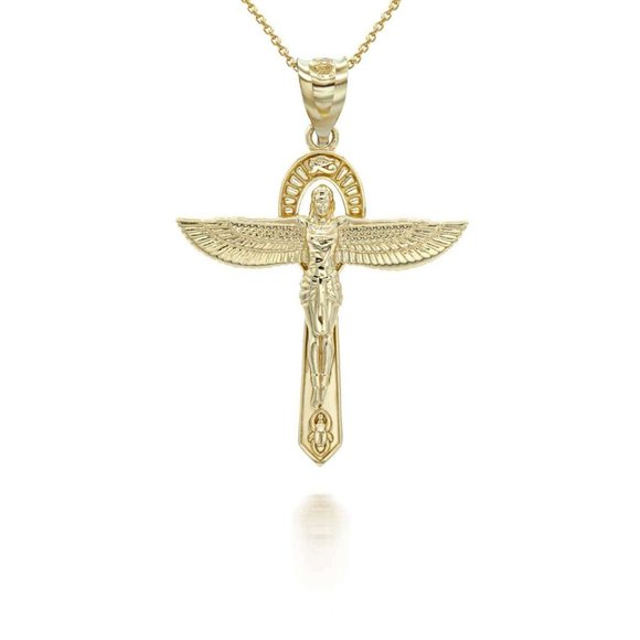 10K Solid Gold Egyptian Goddess Isis Pendant Charm - Yellow, Rose, or White